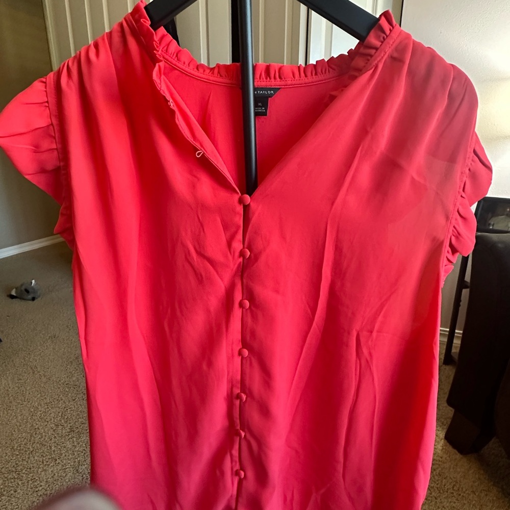 Ann Taylor Vibrant Coral Button-Down Blouse
